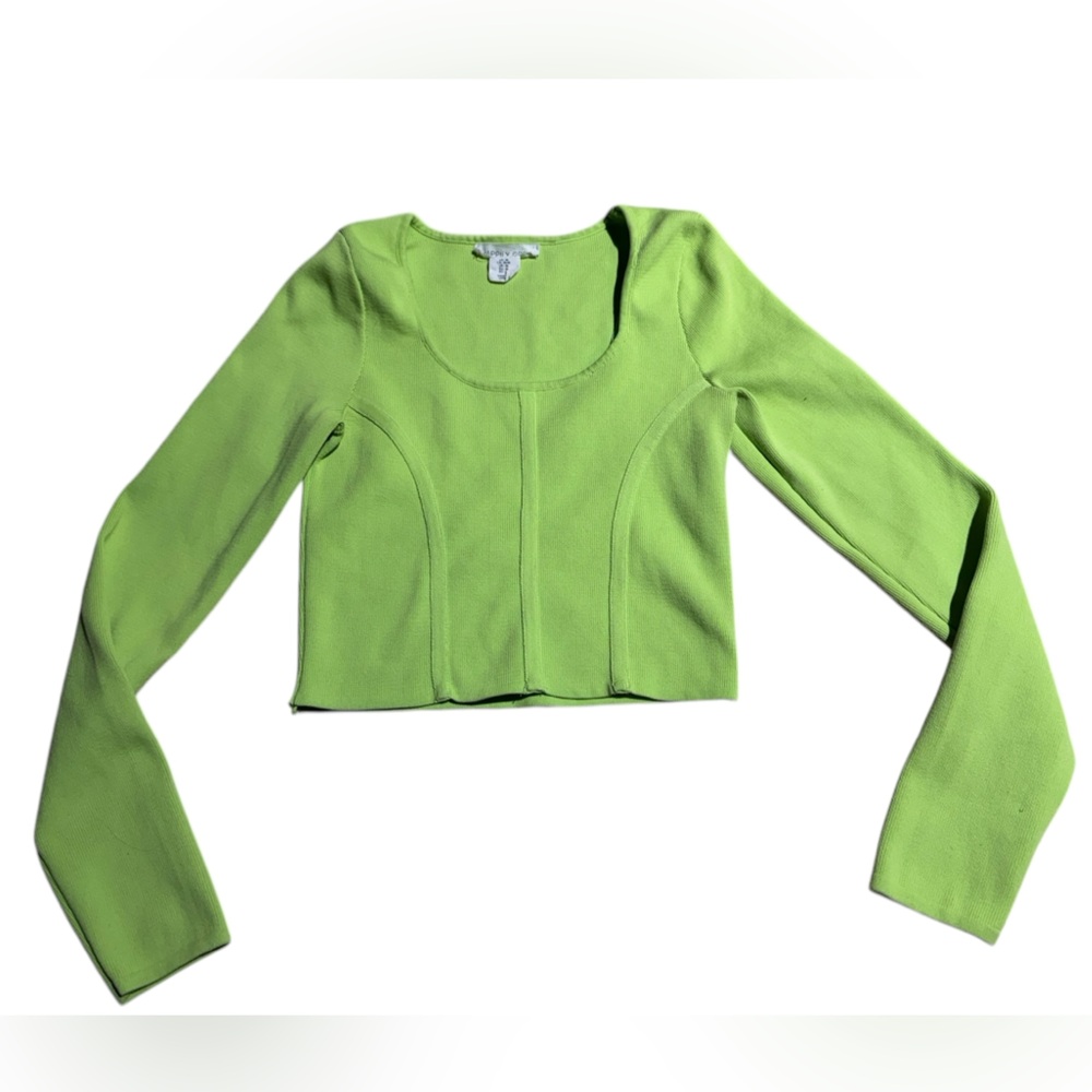 Happily Grey Corset Long Sleeve Top Green Size Medium